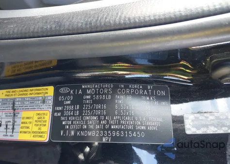 2009 Kia Sedona Lx z USA, uszkodzony, nr VIN KNDMB233596315450